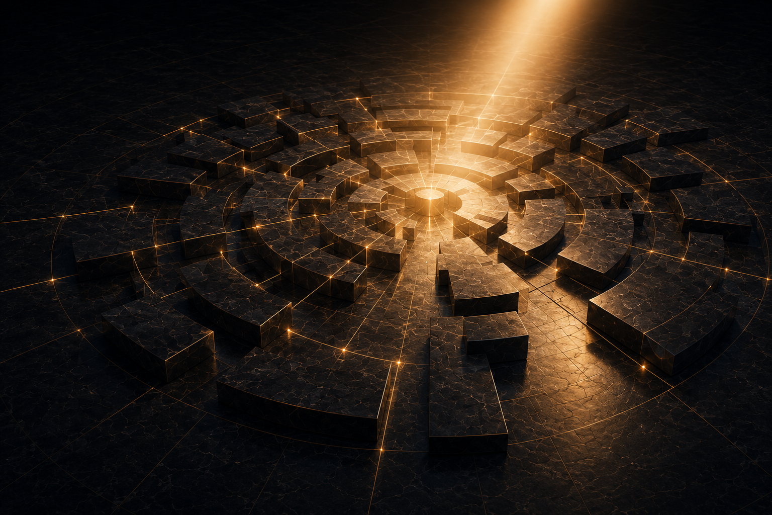 Architectural maze opening toward light